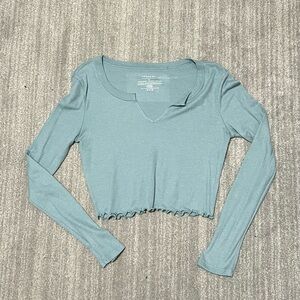 Forever 21 Teal Long Sleeve Crop Top